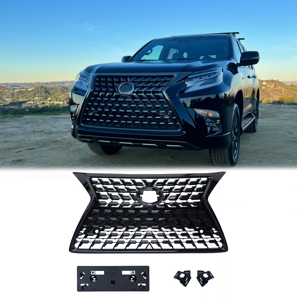 BUFEETERS Front Upper Grille Luxury Grill Fit For 2014 2015 2016 2017 2018 2019 2020 2021 2022 LEXUS GX460,Factory Style,Gloss Black