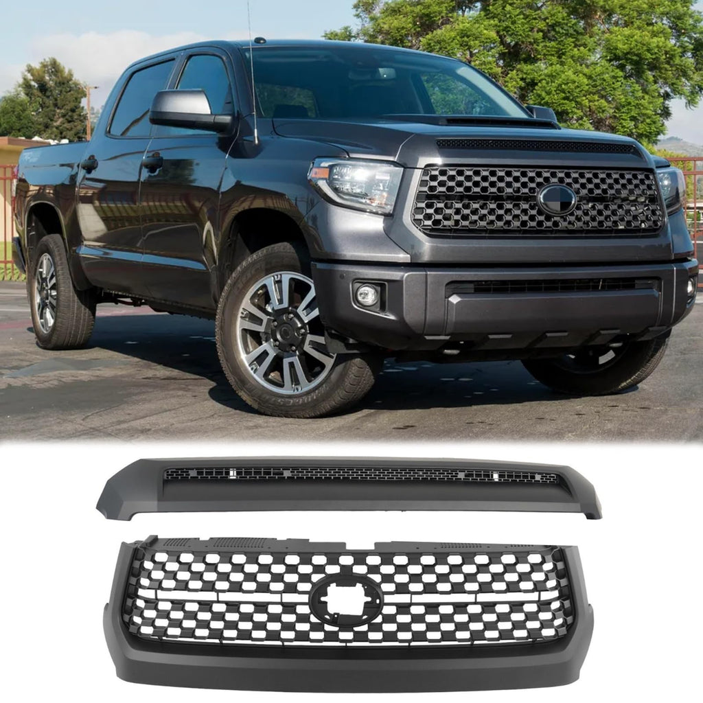 BUFEETERS 2PCS Front Grille&Hood Bulge Molding Fit For 2014 2015 2016 2017 2018 2019 2020 Toyota Tundra,Mesh Style,Matte Black