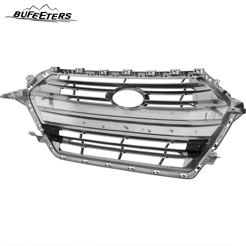 BUFEETERS     Front Bumper Grille w/ Chrome Trim Fit For 2017 2018 Hyundai Elantra Sedan,Horizontal Billet Style,Chrome&Black