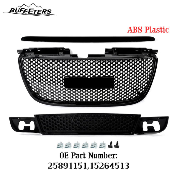 BUFEETERS Front Upper Lower Grille Hood Molding Trim Fit For 2007 2008 2009 2010 2011 2012 2013 2014 GMC Yukon/Yukon XL,Denali Style,Gloss Black