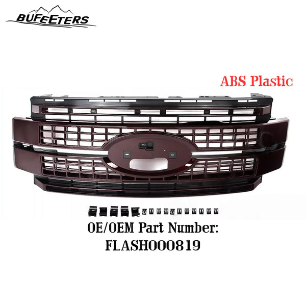 BUFEETERS Front Bumper Upper Grille Fit For 2017 2018 2019 F-250 F-350 F-450 F-550 Super Duty,Platinum Style,E2 Magma Red &Matte Black