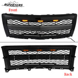 BUFEETERS Front Bumper Hood Upper Grille w/Light Fit For 2014 2015 Chevy Silverado 1500,Honeycomb Style,Gloss Black