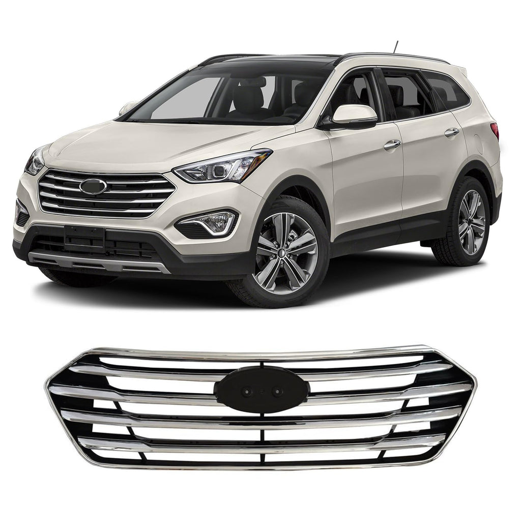 BUFEETERS    Front Bumper Upper Grille Fit For 2013 2014 2015 2016 Hyundai Santa Fe GLS Limited 3.3L 7 Seat,Factory Style,Chrome&Black