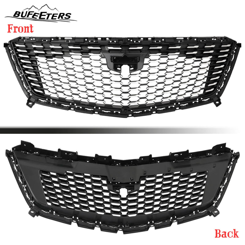 BUFEETERS Front Bumper Upper Grille W/o Camera Hole Fit For 2016 2017 2018 2019 2020 2021 2022 2023 Cadillac XT5,Sky Diamond Style,Silver&Black