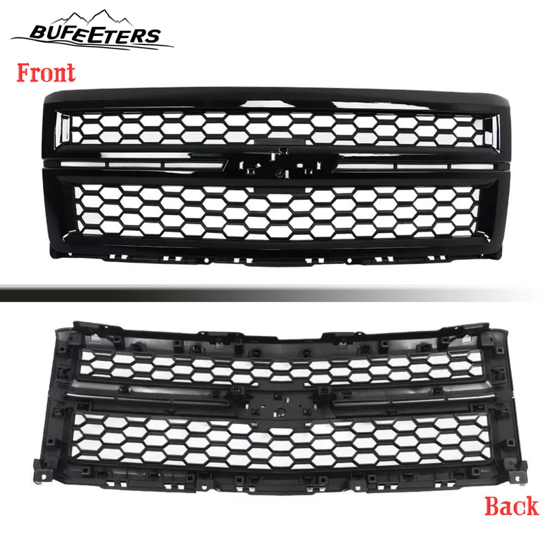 BUFEETERS Front Bumper Upper Grille Fit For 2014 2015 Chevy Silverado 1500,Honeycomb Style,Gloss Black