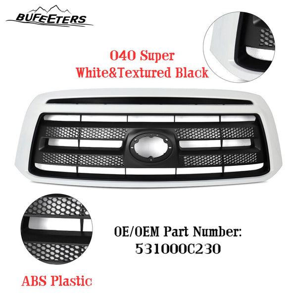 BUFEETERS   Front Bumper Grille Fit For 2010 2011 2012 2013 Toyota Tundra,Factory Style,040 Super White Shell W/ Textured Black Insert