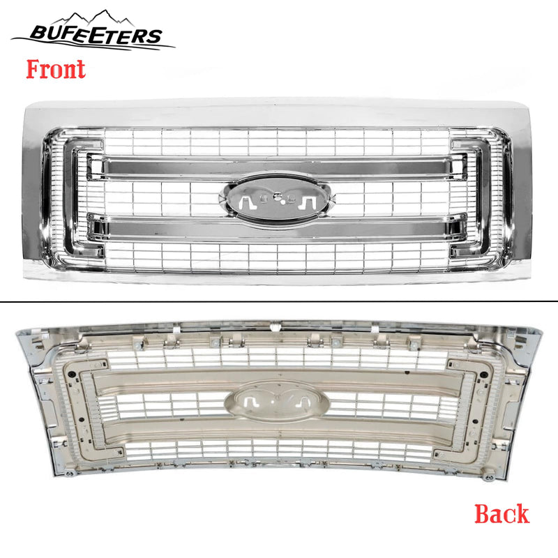 BUFEETERS  Front Bumper Grille Fit For 2009 2010 2011 2012 2013 2014 Ford F150 F-150,Horizontal Billet Style,Chrome&Silver