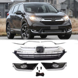BUFEETERS  Front Bumper Grille Headlight Trim Fog Light Set Fit For 2017 2018 2019 Honda CRV CR-V,Mesh Style,Chrome&Black&Silver