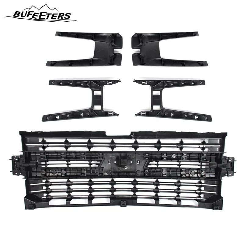 BUFEETERS Front Bumper Upper Grille Fit For 2019 2020 2021 Chevy Silverado 1500,Factory Style,WA636R Silver lce Metallic&Matte Black