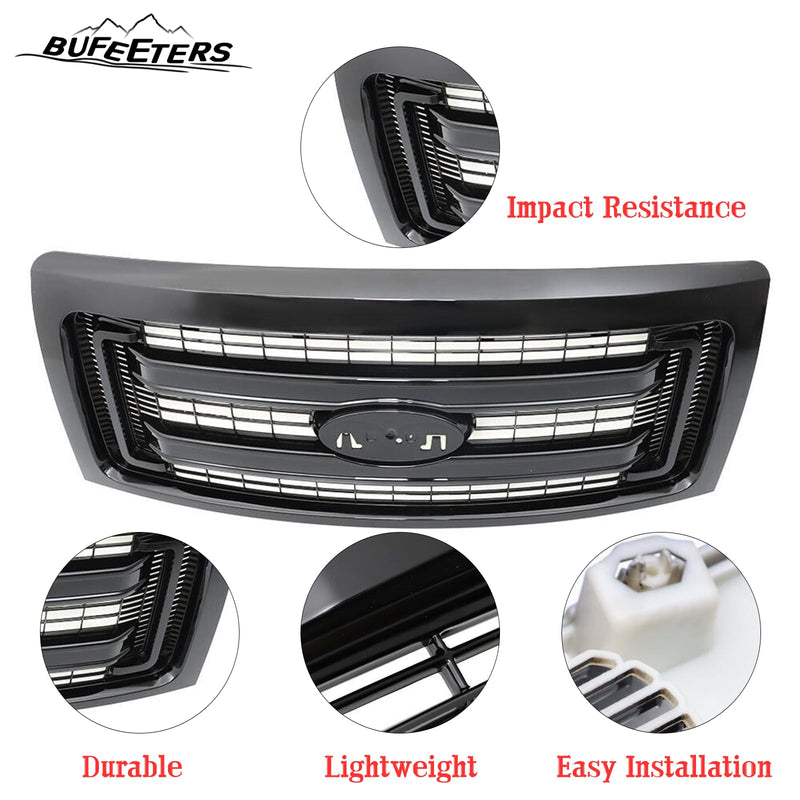 BUFEETERS  Front Bumper Grille Fit For 2009 2010 2011 2012 2013 2014 Ford F150 F-150,Matte Black