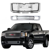 BUFEETERS  Front Bumper Upper & Lower Grille Hood Grill Fit For 2007 2008 2009 2010 2011 2012 2013 GMC Sierra 1500,New Body Style,Chrome&Silver