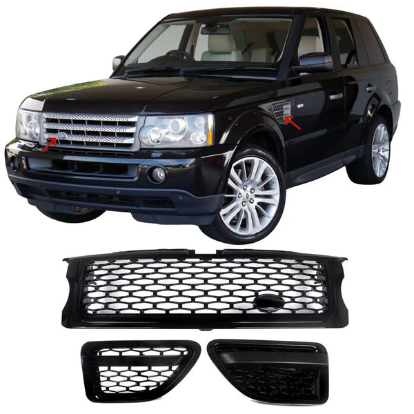 BUFEETERS  Grille Air Side Vent Set Fit For Range Rover Sport 2006 2007 2008 2009,Honeycomb Style,Gloss Black