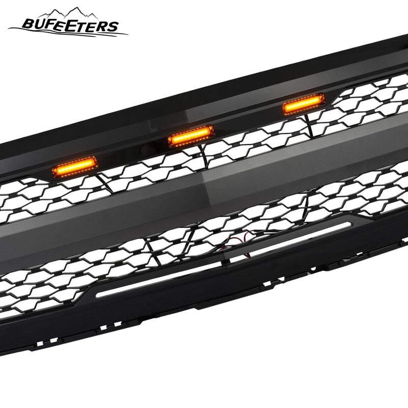 BUFEETERS Front Bumper Hood Upper Grille w/Light Fit For 2014 2015 Chevy Silverado 1500,Honeycomb Style,Gloss Black