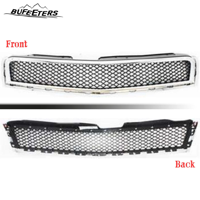 BUFEETERS  Front Bumper Upper Grille Fit For 2009 2010 2011 2012 Chevy Chevrolet Traverse,Honeycomb Style,Chrome Shell w/ Black Insert