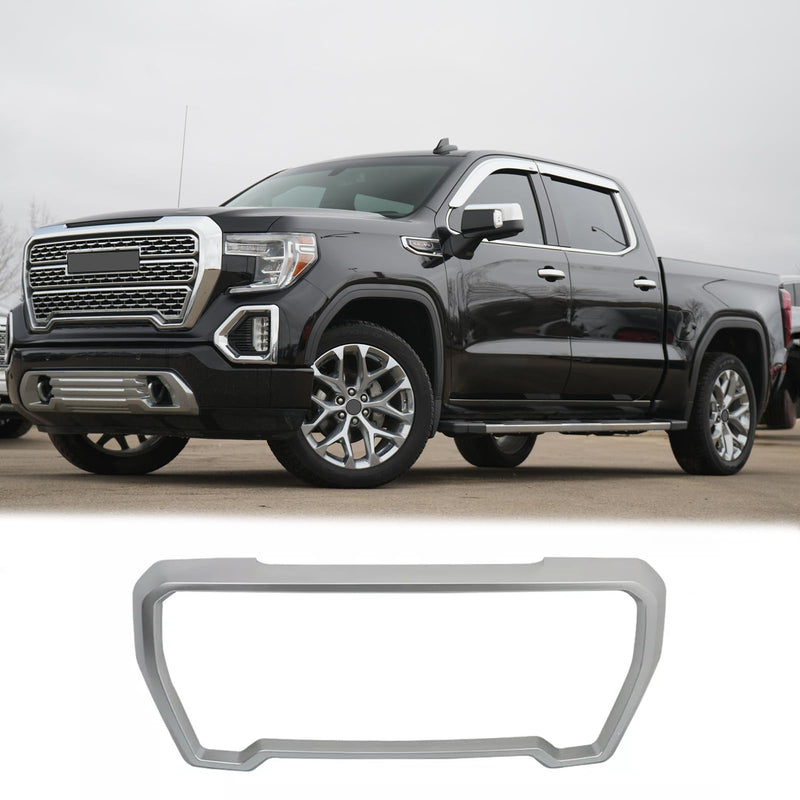 BUFEETERS Front Grille Outer Frame Suround Fit For 2019 2020 2021 GMC Sierra 1500,Factory Style,Matte Silver