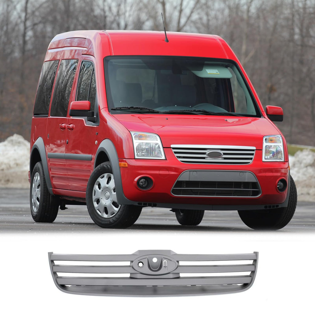 BUFEETERS Front Bumper Upper Grille Fit For 2010 2011 2013 Ford Transit Connect,Horizontal Billet Style,Platinum Primed