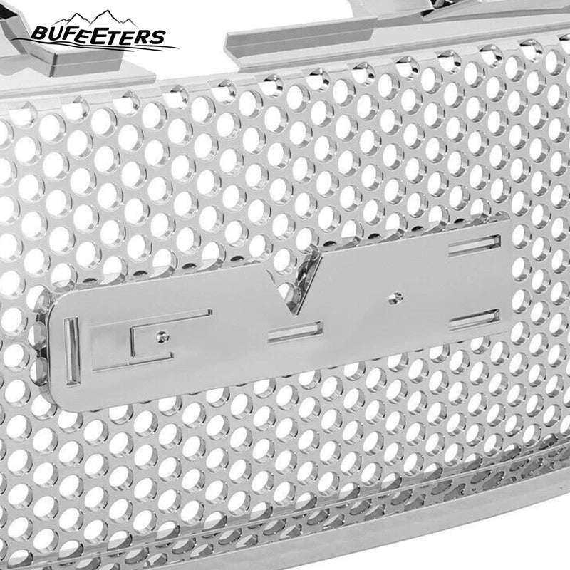 BUFEETERS Front Bumper Upper Grille Fit For 2007 2008 2009 2010 2011 2012 2013 2014 GMC Yukon/Yukon XL 1500 2500,Honeycomb Style,Chrome