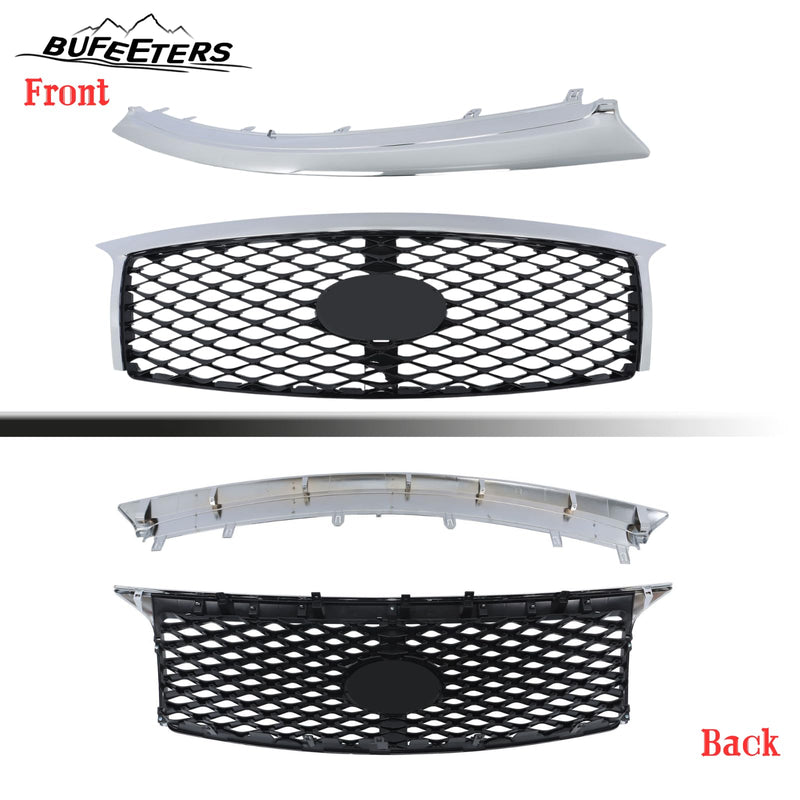 BUFEETERS  Front Bumper Upper Grille W/ Bumper Lower Trim Fit For 2015 2016 2017 INFINITI QX80,Factory Style,Chrome&Black