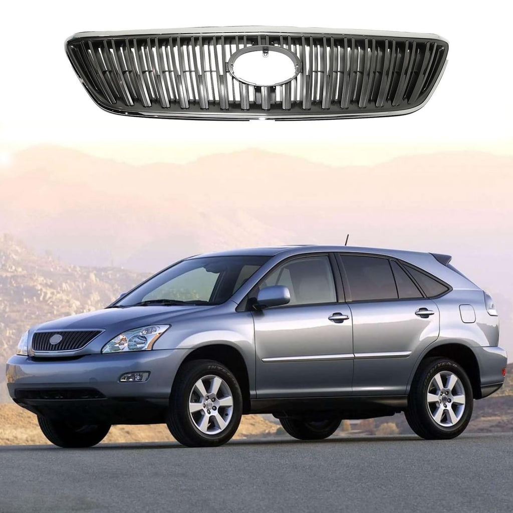 BUFEETERS Front Upper Grille Fit For 2004 2005 2006 Lexus RX330 2007 RX350,OE Style,Chrome Shell With Gray Insert