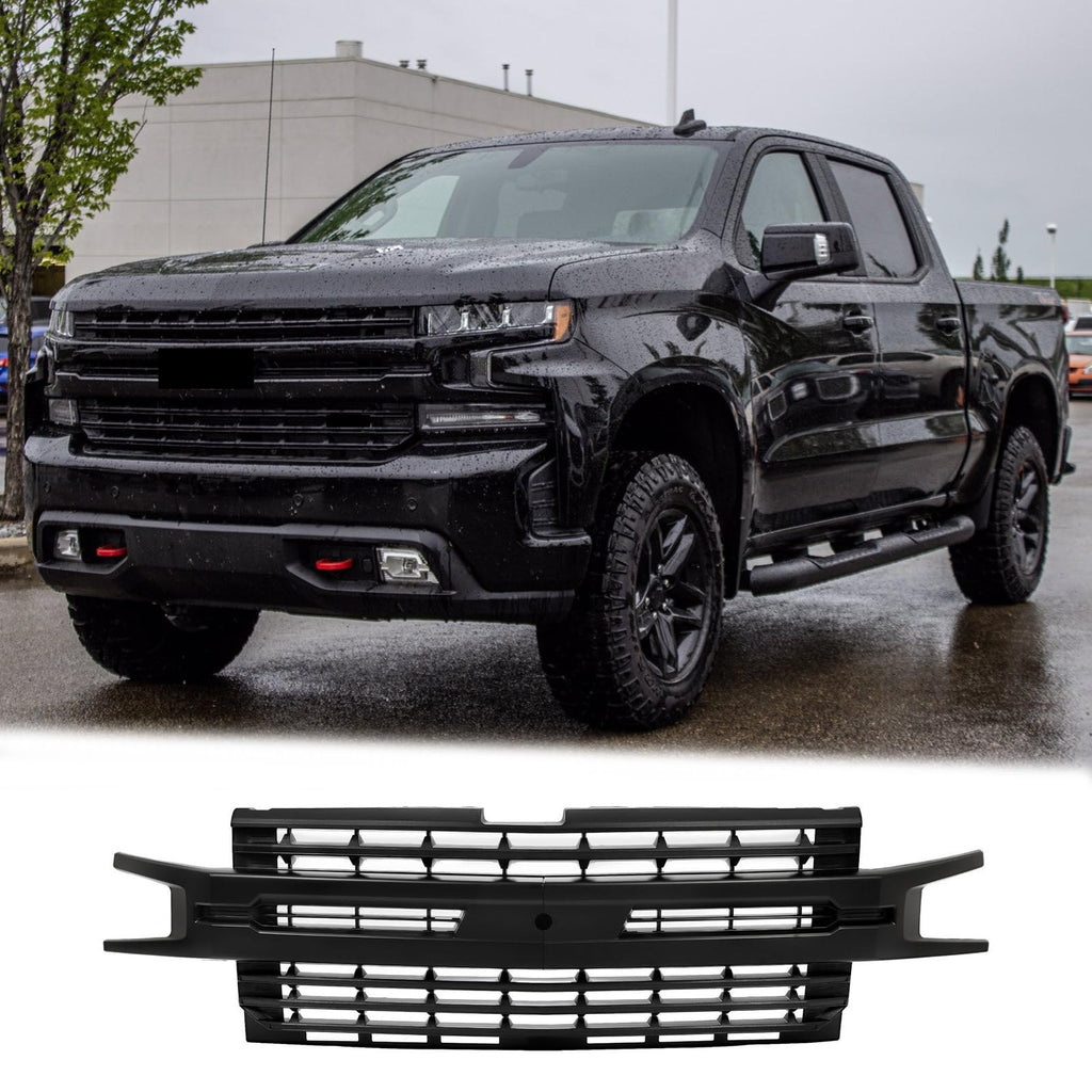 BUFEETERS Front Bumper Upper Grille Fit For 2019 2020 2021 2022 Chevy Silverado 1500,Horizontal Billet Style,Gloss Black&Matte Black