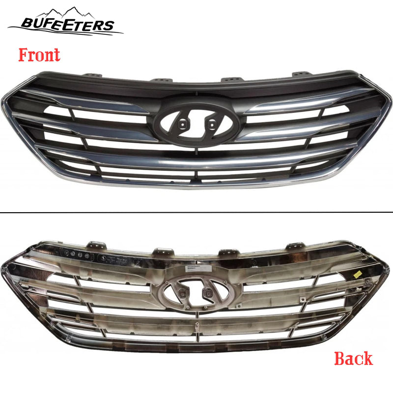 BUFEETERS    Front Bumper Grille W/o Camera Hole Fit For 2017 2018 Hyundai Santa Fe Sport,Horizontal Billet Style,Chrome&Gray