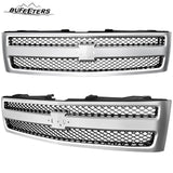BUFEETERS Front Upper Grille Fit For 2007 2008 2009 2010 2011 2012 2013 Chevrolet Silverado 1500,Mesh insert Style,Chrome&Black