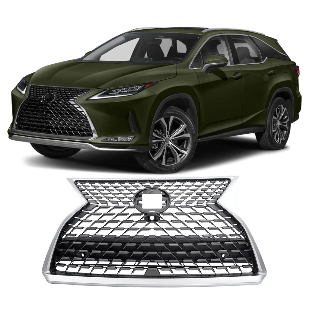 BUFEETERS  Front Upper Grille W/Camera Hole Fit For 2020 2021 2022 Lexus RX350 RX450h RX350L RX450hL,Honeycomb insert Style,Chrome&Dark Gray