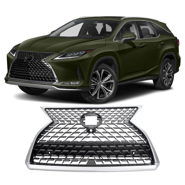 BUFEETERS  Front Upper Grille With Camera Hole Fit For 2020 2021 2022 Lexus RX350 RX450h RX350L RX450hL,Honeycomb insert Style,Chrome Shell with Painted Dark Gray Insert
