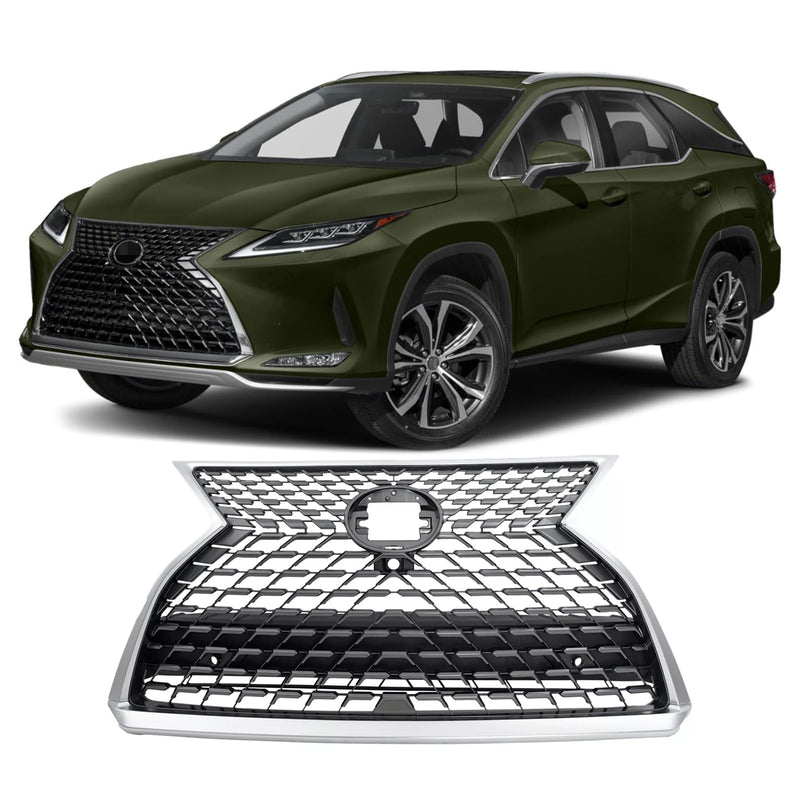 BUFEETERS  Front Upper Grille With Camera Hole Fit For 2020 2021 2022 Lexus RX350 RX450h RX350L RX450hL,Honeycomb insert Style,Chrome Shell with Painted Dark Gray Insert