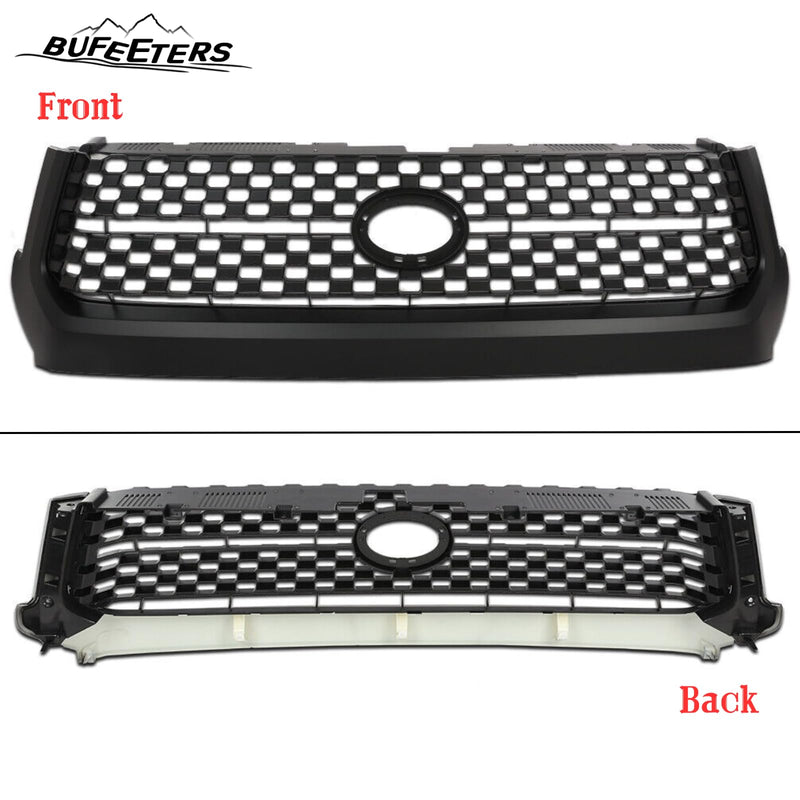 BUFEETERS  Front Grille&Hood Bulge Molding Set Fit For 2014 2015 2016 2017 2018 2019 2020 Toyota Tundra,Mesh Style,Matte Black
