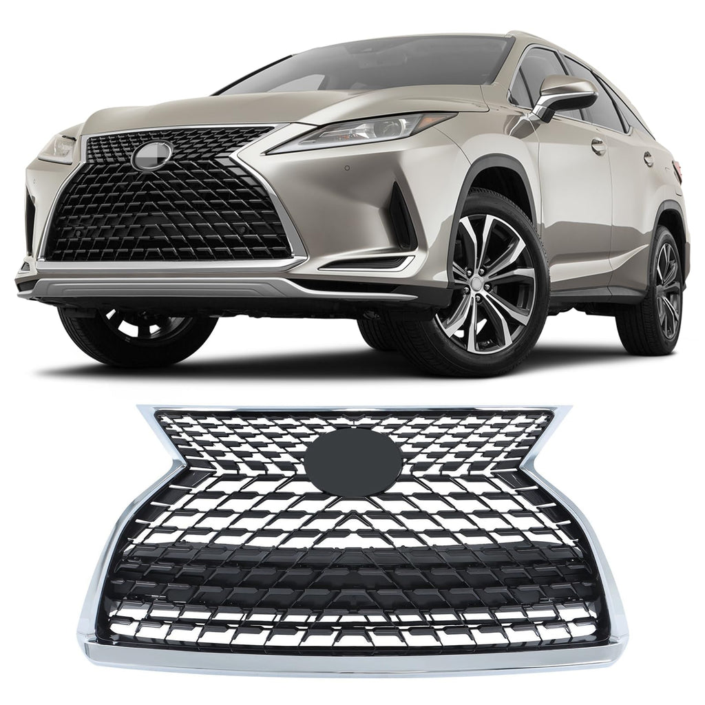 BUFEETERS  Front Upper Grille Without Camera Hole Fit For 2020 2021 2022 Lexus RX350 RX450h RX350L RX450hL,Honeycomb insert Style,Chrome&Black