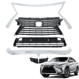 BUFEETERS  4PCS Front Bumper Upper Lower Grille Trim W/O Camera Hole Fit For 2016 2017 2018 2019 Lexus RX350 RX450h,Factory Style,Chrome&Black&Dark Gray