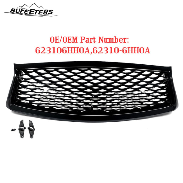 BUFEETERS   Front Bumper Upper Grille Fit For 2018 2019 2020 2021 2022 INFINITI Q50 Q50S W/Sensor Holes,Honeycomb Style,Gloss Black
