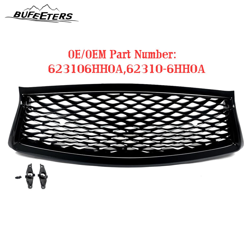 BUFEETERS   Front Bumper Upper Grille Fit For 2018 2019 2020 2021 2022 INFINITI Q50 Q50S W/Sensor Holes,Honeycomb Style,Gloss Black