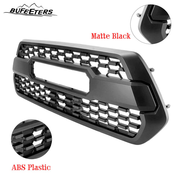 BUFEETERS   Front Bumper Grille With Accessories Fit For 2016 2017 2018 2019 2020 2021 2022 2023 Toyota Tacoma,Mesh Style,Matte Black