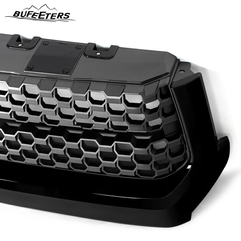 BUFEETERS  Front Bumper Upper Grille Grill & Hood Bulge Fit For 2014 2015 2016 2017 2018 2019 2020 Toyota Tundra,Honeycomb Style,Gloss Black&Gary