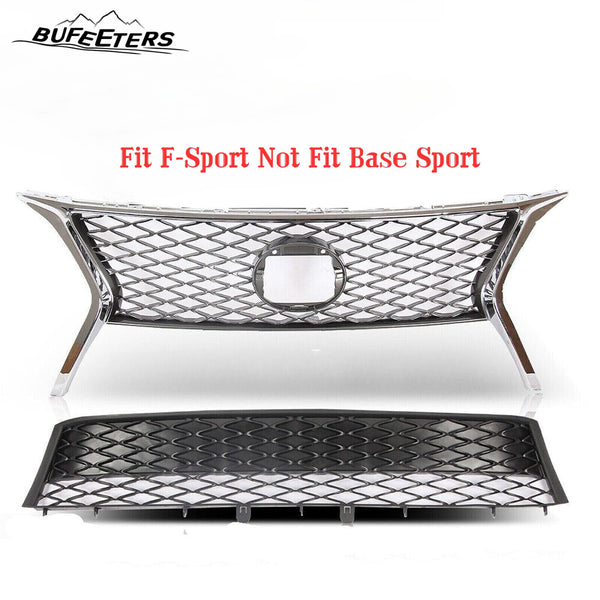 BUFEETERS 2PCS Front Upper Lower Grille Fit For 2013 2014 2015 Lexus RX350 F-Sport,Factory Style,Chrome&Black