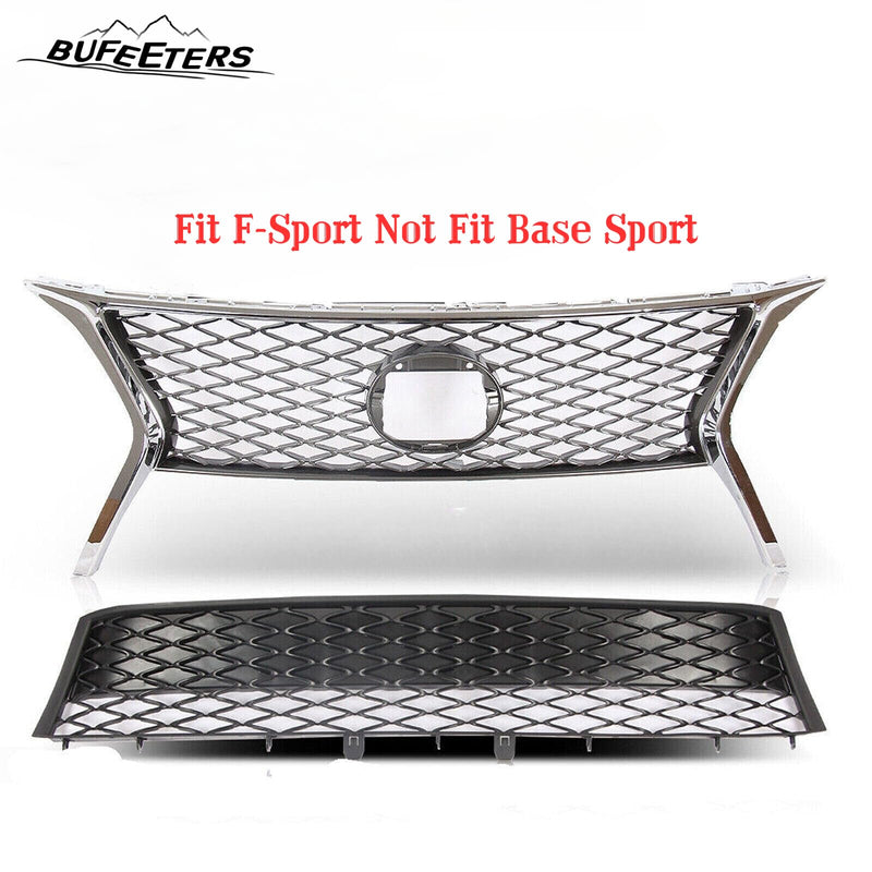 BUFEETERS 2PCS Front Upper Lower Grille Fit For 2013 2014 2015 Lexus RX350 F-Sport,Factory Style,Chrome&Black