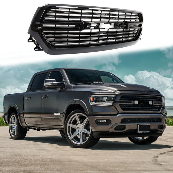 BUFEETERS Front Bumper Upper Grille Fit For 2019 2020 2021 2022 2023 Dodge Ram 1500,Mesh Style,Gloss Black