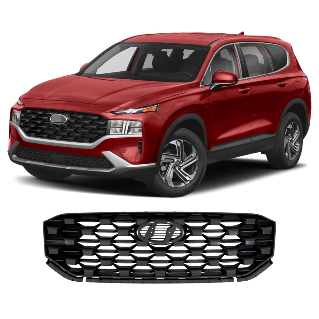 BUFEETERS   Front Bumper Grille Assembly Fit For 2021 2022 Hyundai Santa Fe,Factory Style,Primed Black Shell and Insert