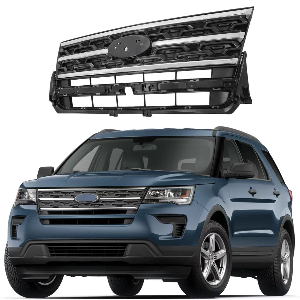 BUFEETERS Front Bumper Upper Grille Fit For 2018 2019 Ford Explorer,Factory Style,Chrome&Black