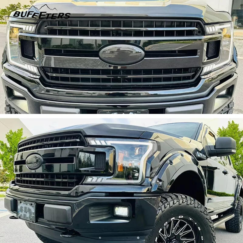 BUFEETERS  Front Bumper Upper Grille Fit For 2018 2019 2020 Ford F-150 XLT XL,Horizontal Bar Style,Gloss Black