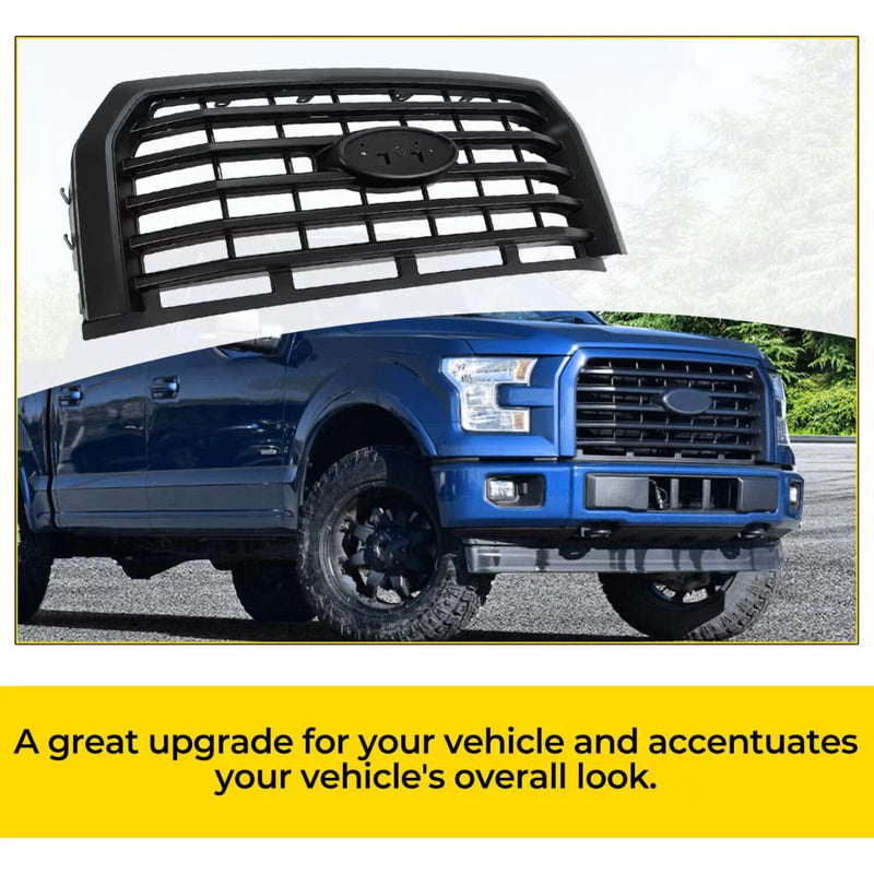 BUFEETERS  Front Bumper Upper Grille Fit For 2015 2016 2017 Ford F150 F-150,Horizontal Style,Matte Black