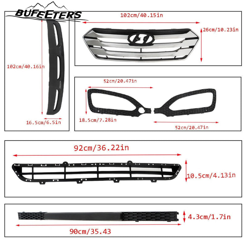 BUFEETERS    Front Upper Grille Fog Light Bezels Set Fit For 2013 2014 2015 2016 Hyundai Santa Fe Sport,
Horizontal Billet Style,Chrome&Black