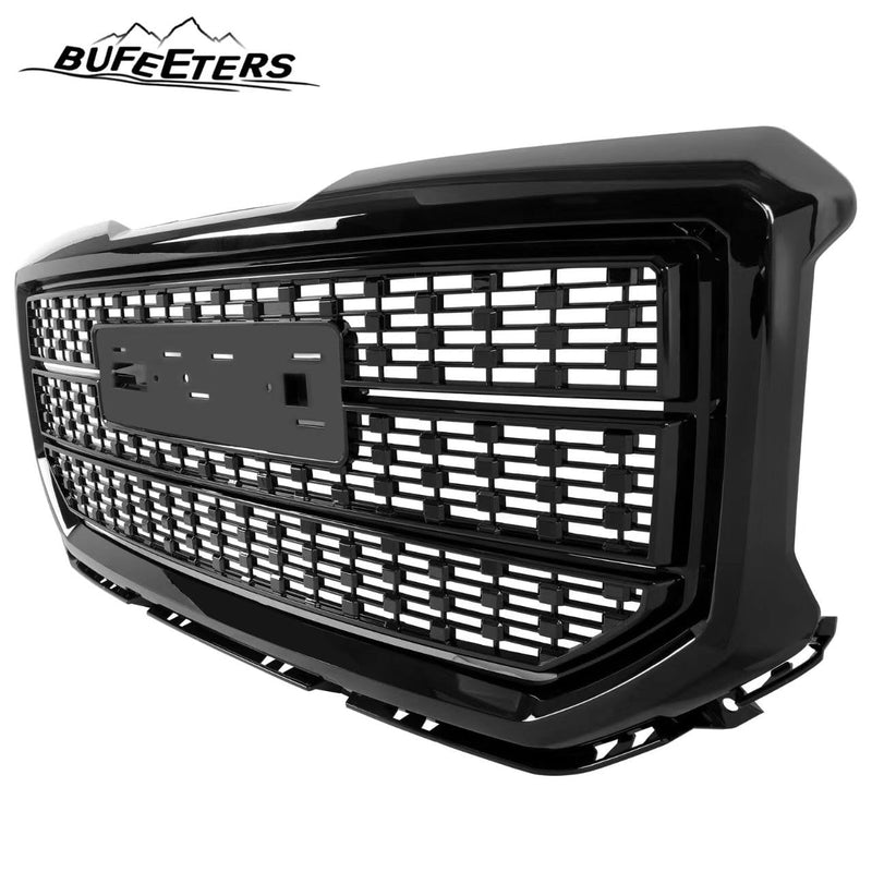 BUFEETERS Front Bumper Upper Grille Fit For 2016 2017 2018 GMC Sierra 1500,Denali Style,Gloss Black