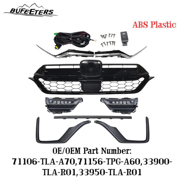 BUFEETERS  8Pcs Front Grille Headlight Trim Fog Light Bracket Set Fit For 2020 2021 2022 Honda CRV CR-V,Factory Style,Chrome&Black&Gray