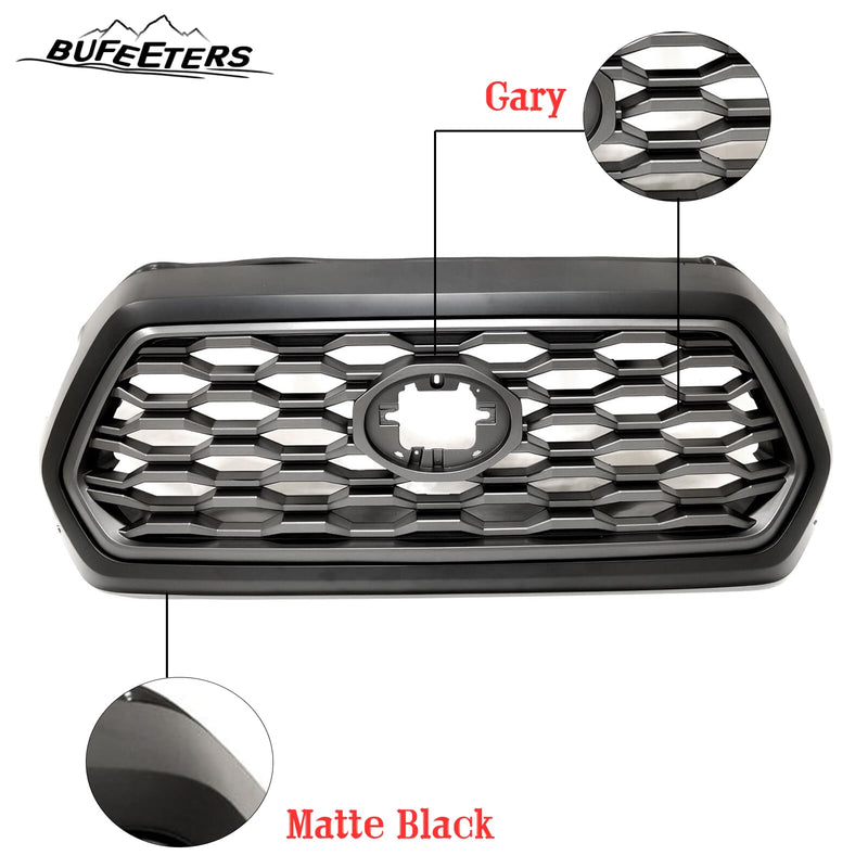 BUFEETERS   Front Bumper Grille W/Gray Grill Insert Fit For 2016 2017 2018 2019 2020 2021 2022 2023  Toyota Tacoma TRD,Honeycomb 2021 TRD Look Style,Matte Black&Gray