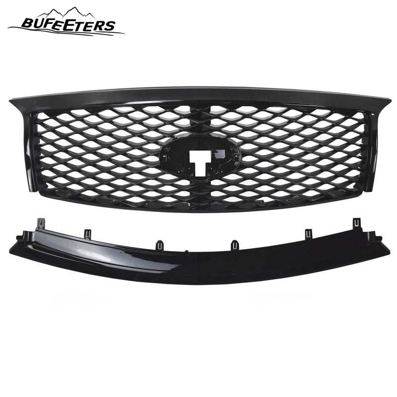 BUFEETERS  Front Bumper Upper Grille W/ Bumper Lower Trim Fit For 2015 2016 2017 INFINITI QX80,Factory Style,Gloss Black
