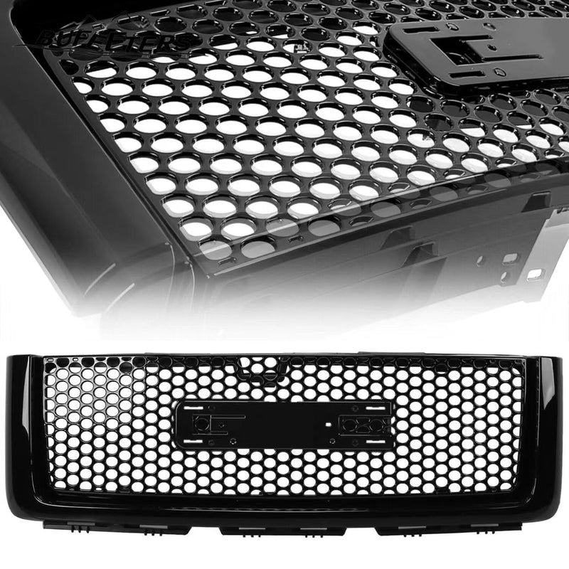 BUFEETERS Front Bumper Upper Grille Fit For 2007 2008 2009 2010 2011 2012 2013 GMC Sierra 1500,Denali Style,Gloss Black