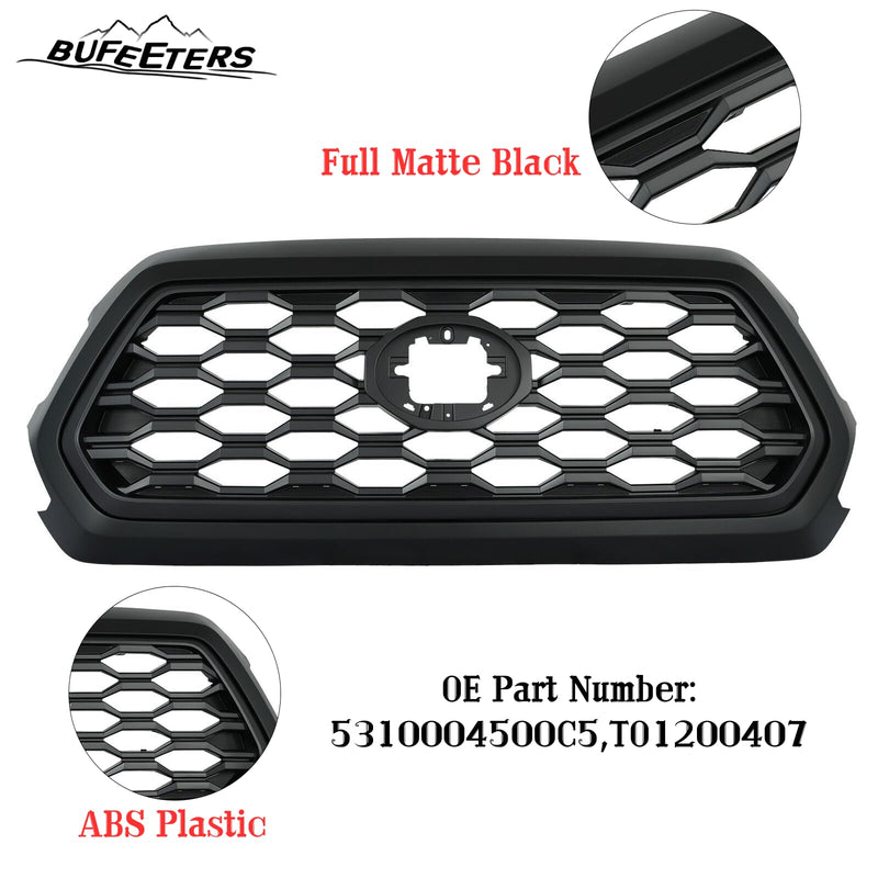 BUFEETERS   Front Bumper Grille Fit For 2016 2017 2018 2019 2020 2021 2022 2023 Toyota Tacoma TRD,Mesh Style,Full Matte Black